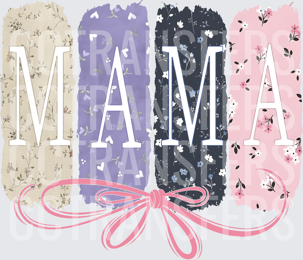 Mama Floral Patchwork Panels with Pink Bow (DTF)