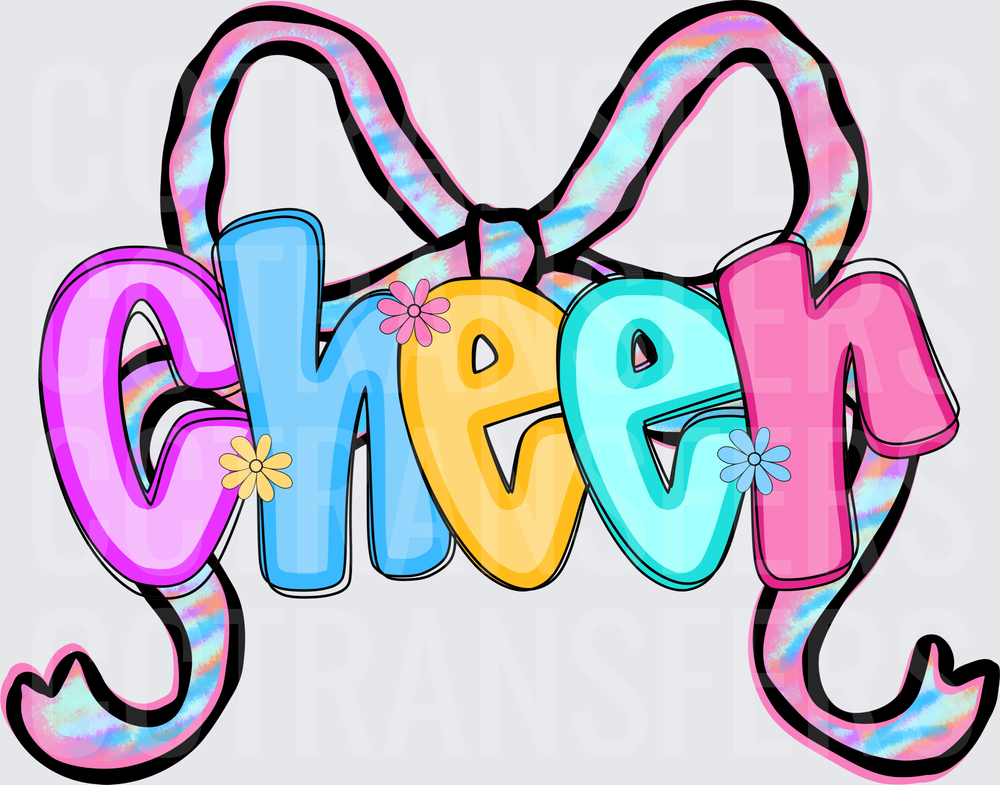 Pastel Tie Dye Cheer Bow Floral Letter Design (DTF)
