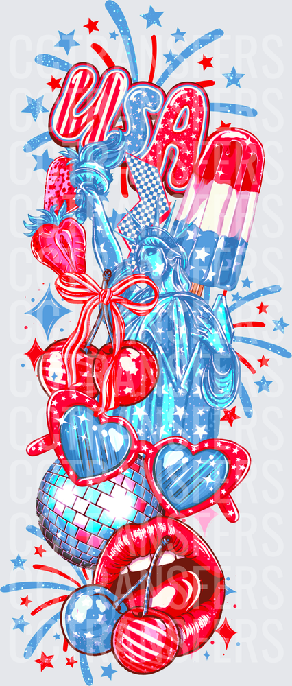 USA Patriotic Liberty Statue Cherries Stars Disco Ball (DTF)