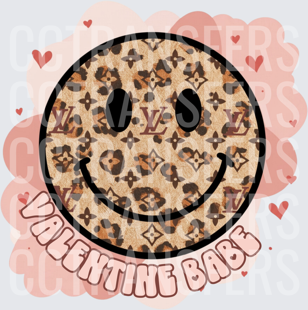Valentine Babe Leopard Monogram Smiley Face Hearts (DTF)