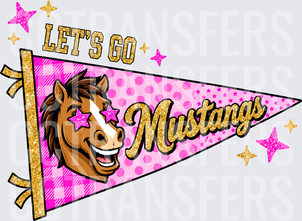 Let's Go Mustangs Pink Glitter Pennant Horse Mascot (DTF)