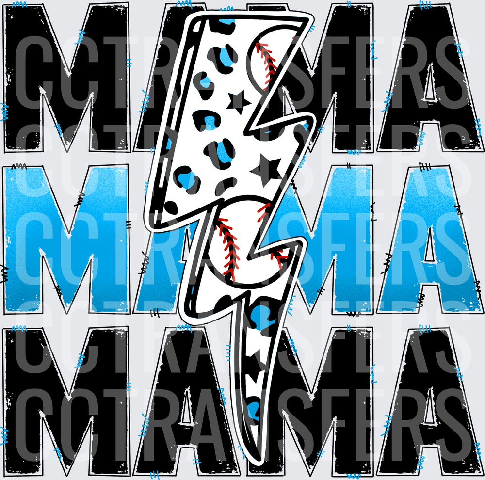 Mama Baseball Lightning Bolt Leopard Print Stacked (DTF)