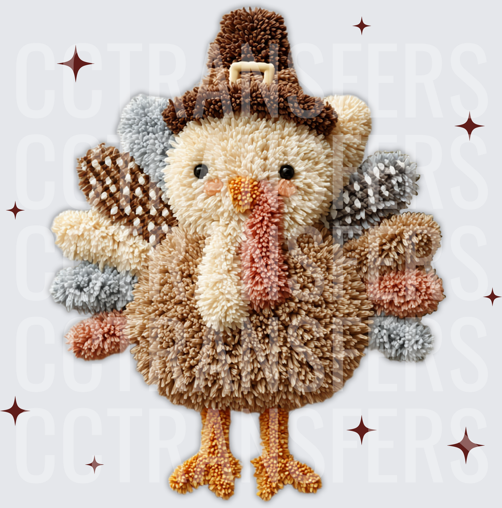 Fluffy Yarn Pom Pom Thanksgiving Turkey Pilgrim Hat (DTF)