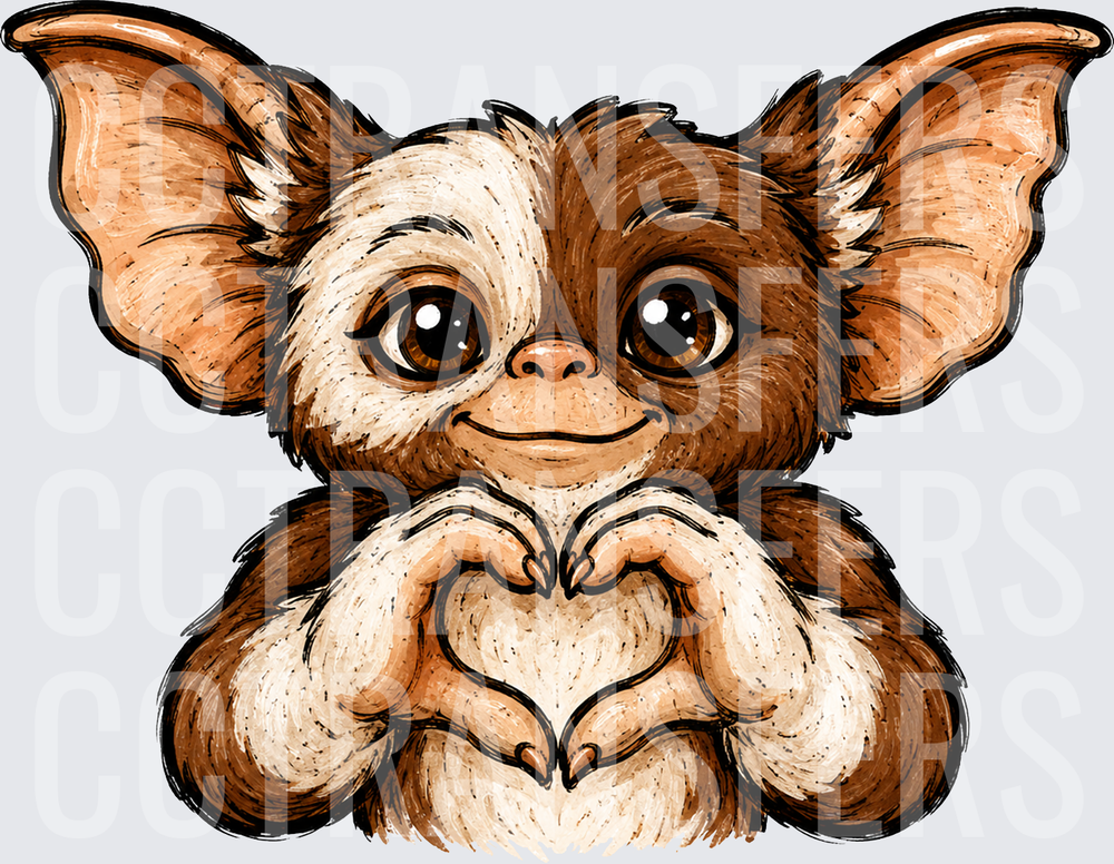 Cute Furry Mogwai Making Heart Shape With Hands (DTF)