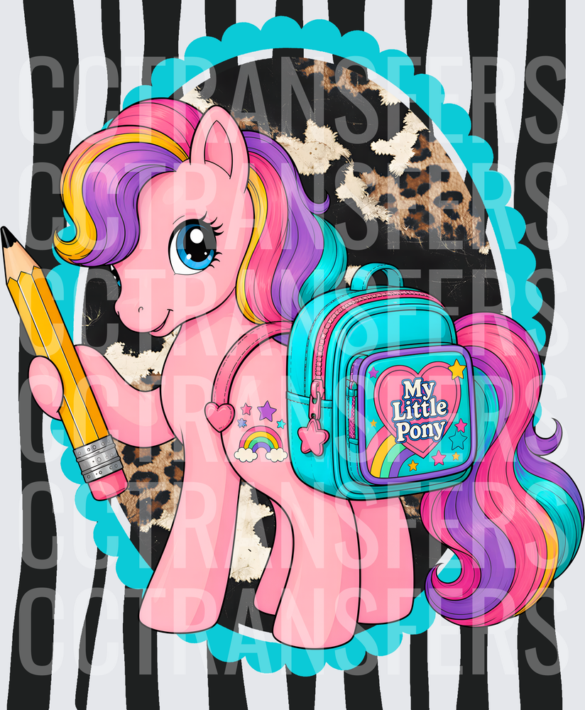 Pink Pony Rainbow Mane Pencil School Backpack Zebra (DTF)