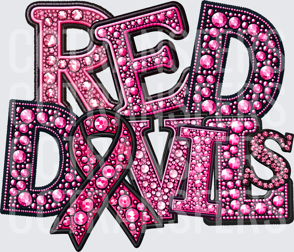 Red Devils Pink Rhinestone Ribbon Bling Patch (DTF)