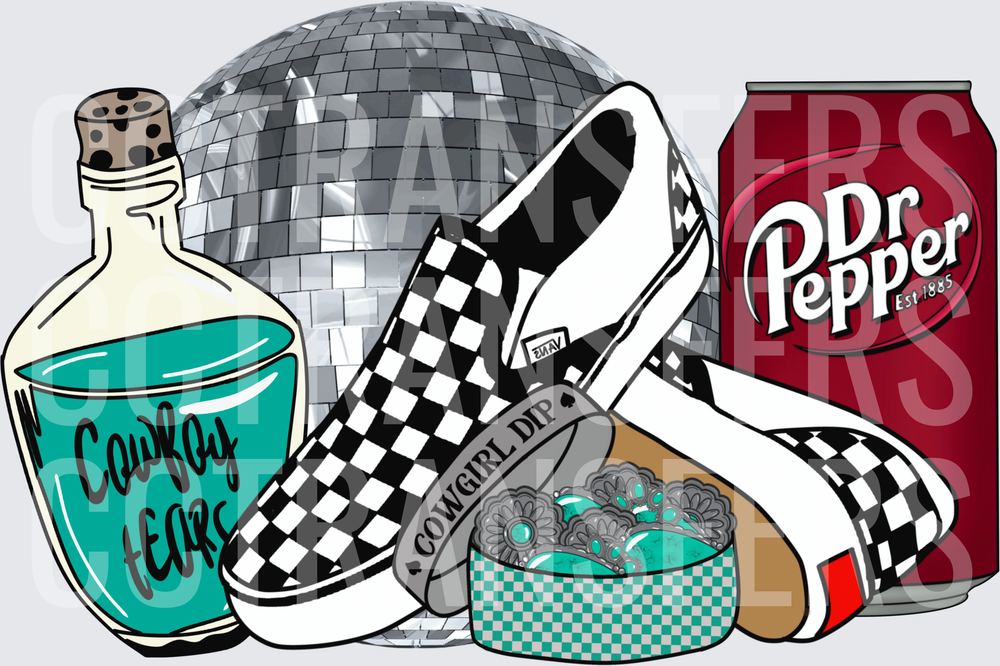 Cowboy Tears Disco Ball Checkerboard Sneakers Dr Pepper (DTF)