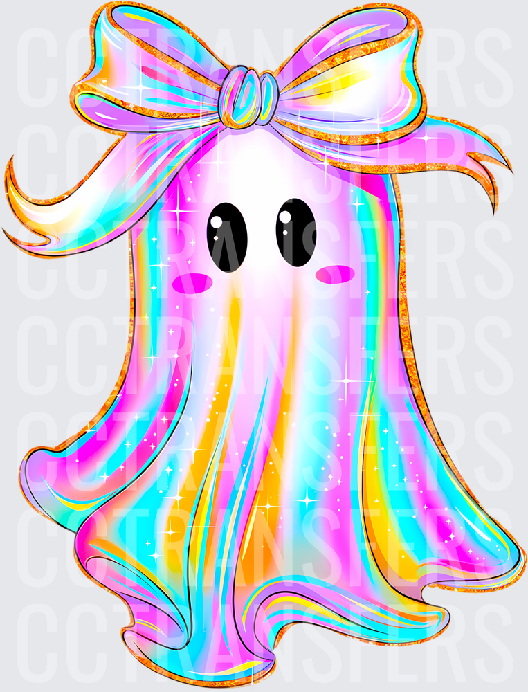 Holographic Rainbow Glitter Ghost with Bow (DTF)