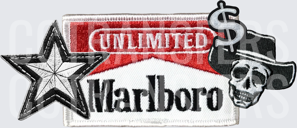Unlimited Cigarette Brand Skull Cowboy Hat Star Dollar Sign Patch (DTF)
