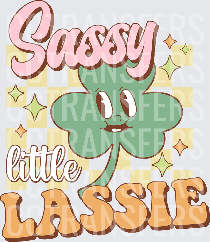 Sassy little Lassie retro shamrock kid st patricks day toddler mom sublimation design PNG