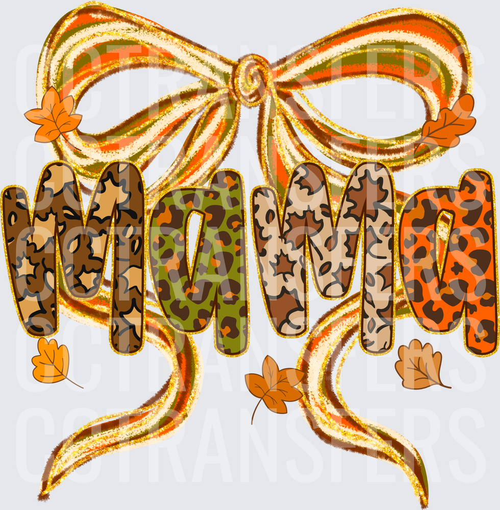 Mama Leopard Print Fall Bow Autumn Leaves (DTF)
