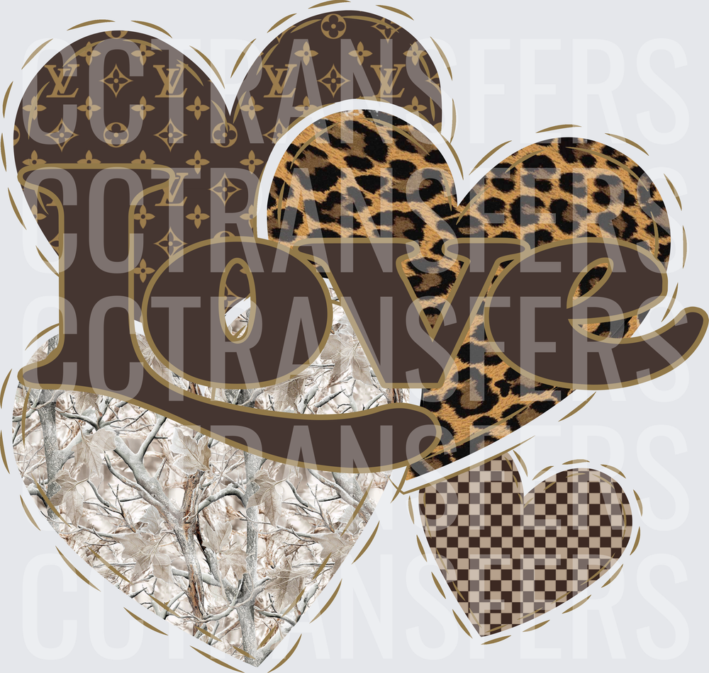 Love Hearts Leopard Camo Monogram Checkered Collage (DTF)