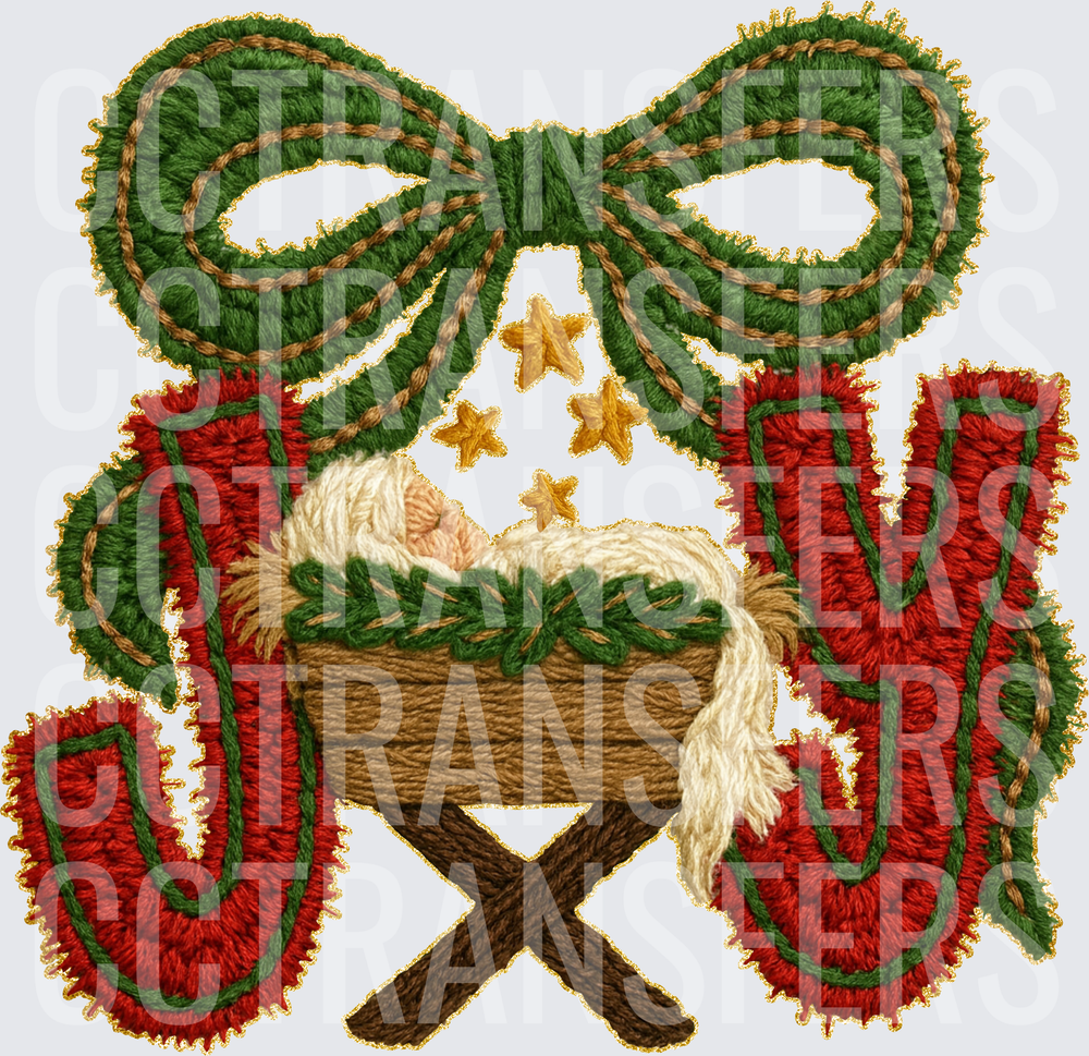 JOY Baby Jesus Nativity Manger Embroidery Style (DTF)