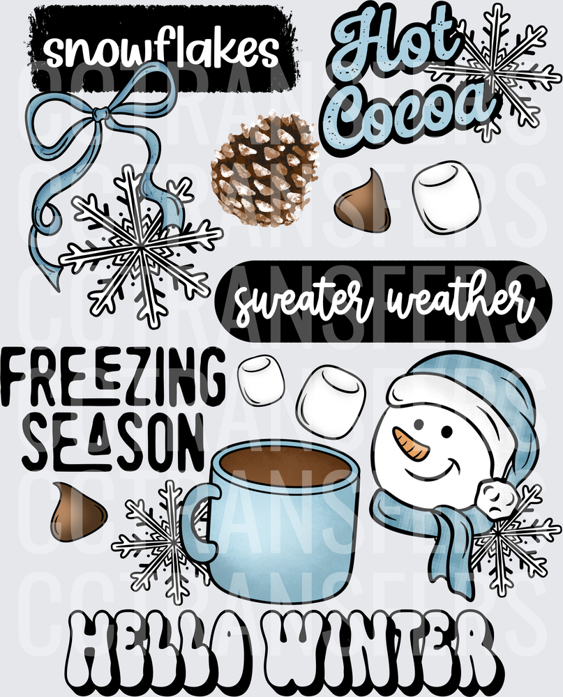 Hello Winter Snowman Hot Cocoa Snowflakes Bundle (DTF)