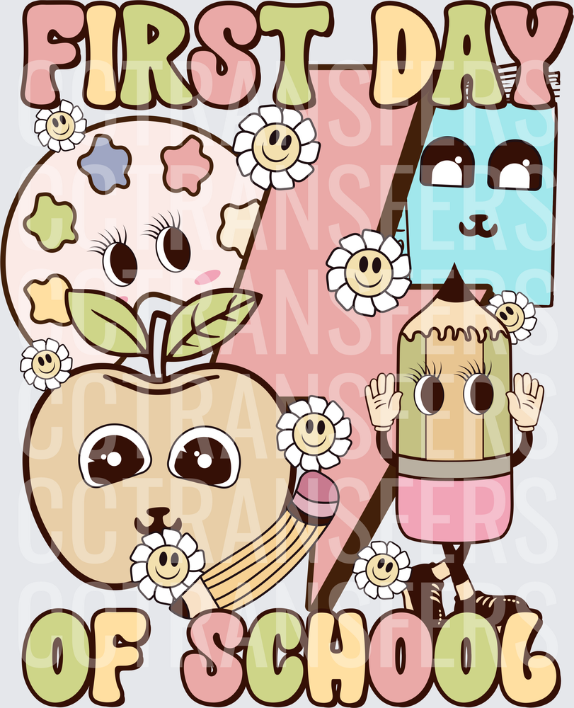 First Day of School Retro Kawaii School Supplies (DTF)