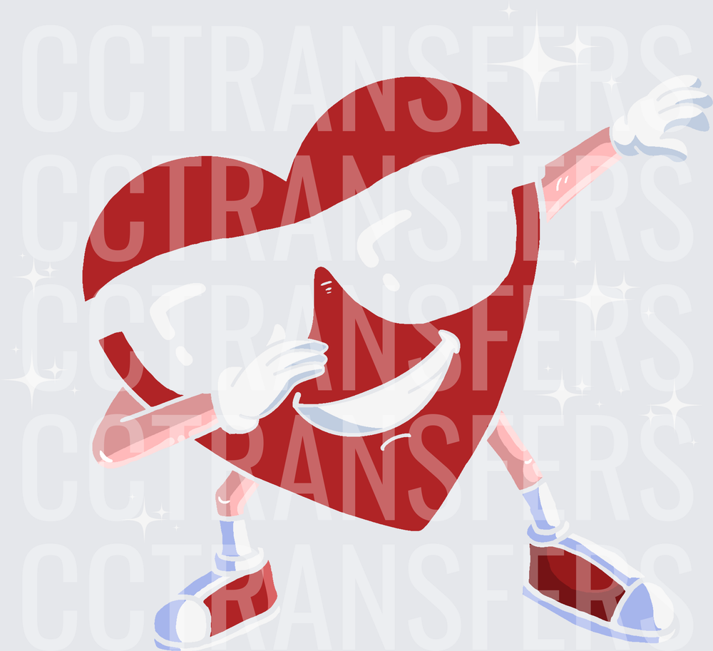 Dabbing Red Heart Character with Sneakers and Sparkles (DTF)
