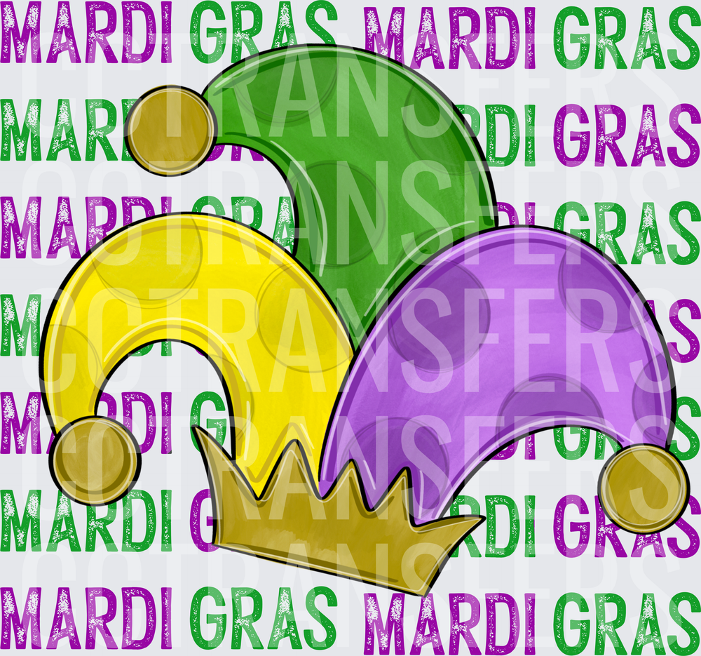 Mardi Gras Jester Hat Purple Green Gold (DTF)