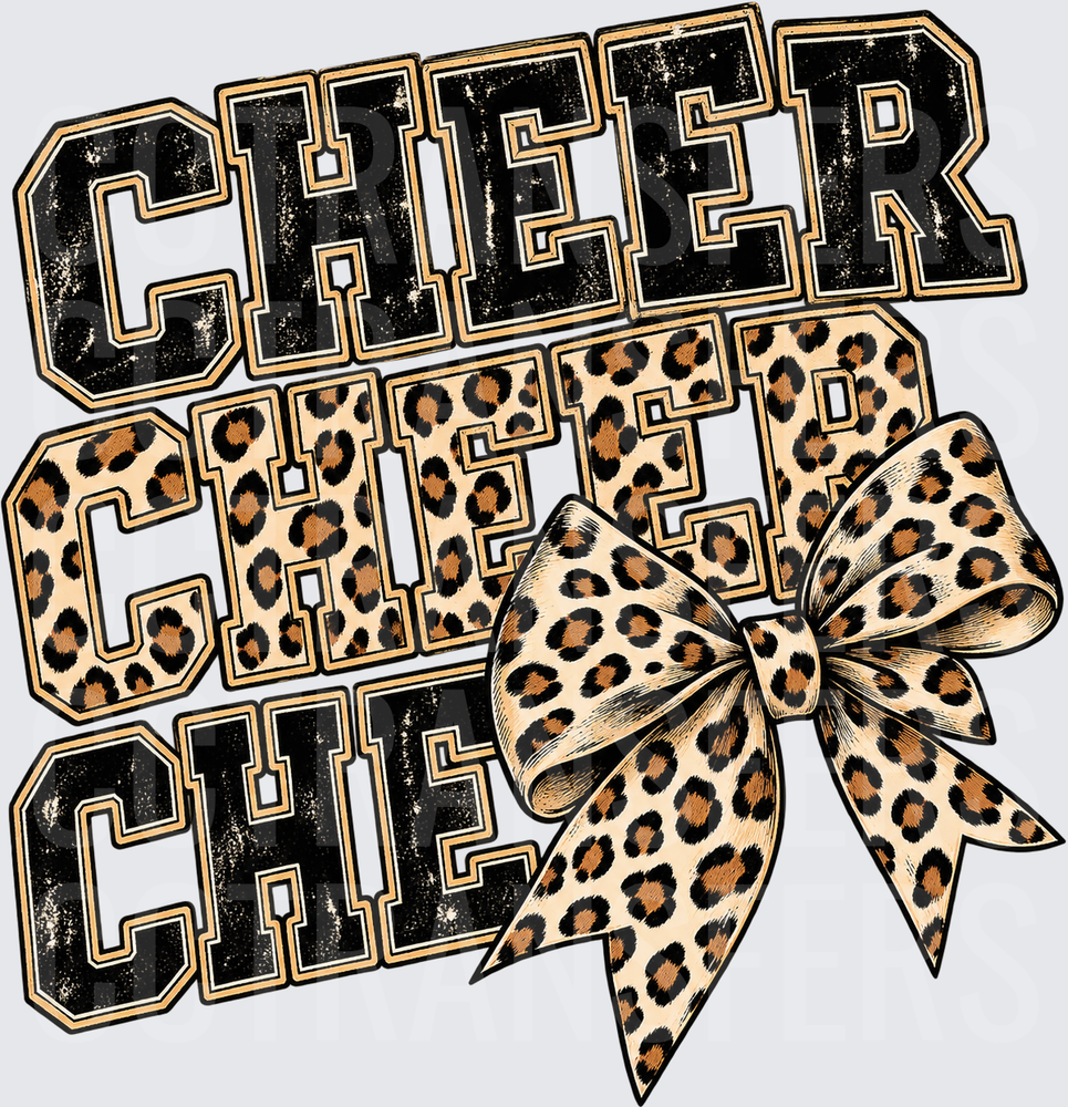 Cheer Stacked Varsity Letters Leopard Print Bow (DTF)