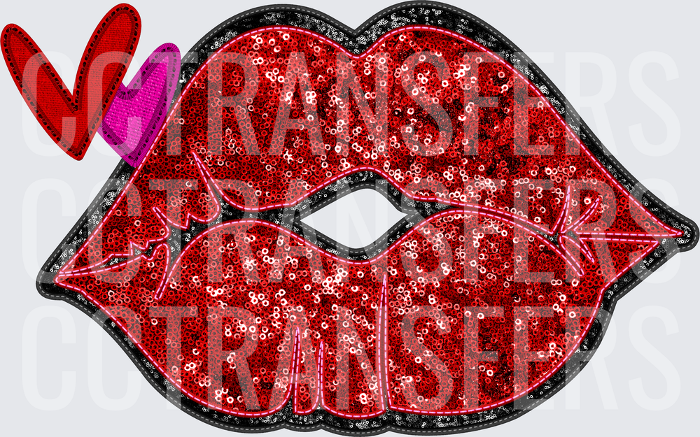 Sequin Red Lips with Arrow and Hearts (DTF)
