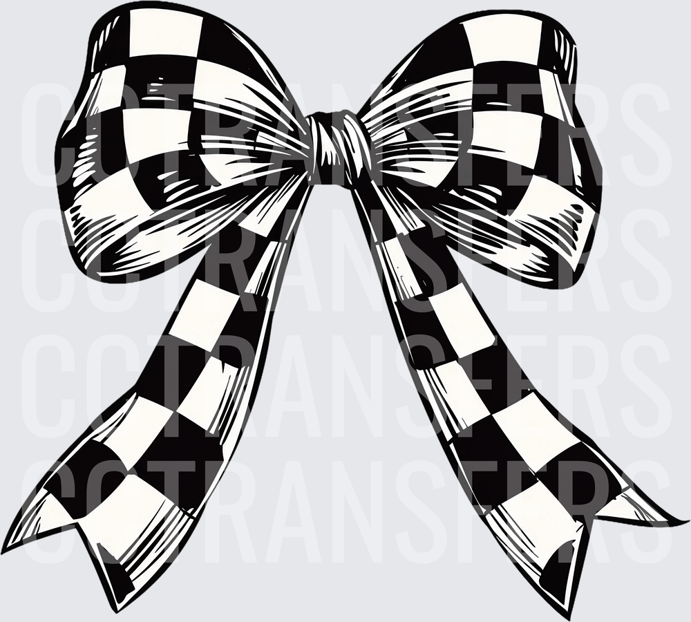 Black and White Checkered Ribbon Bow (DTF)