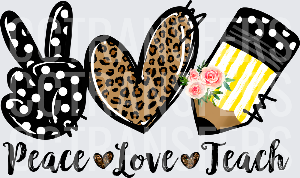 Peace Love Teach Leopard Heart Polka Dot Peace Sign (DTF)
