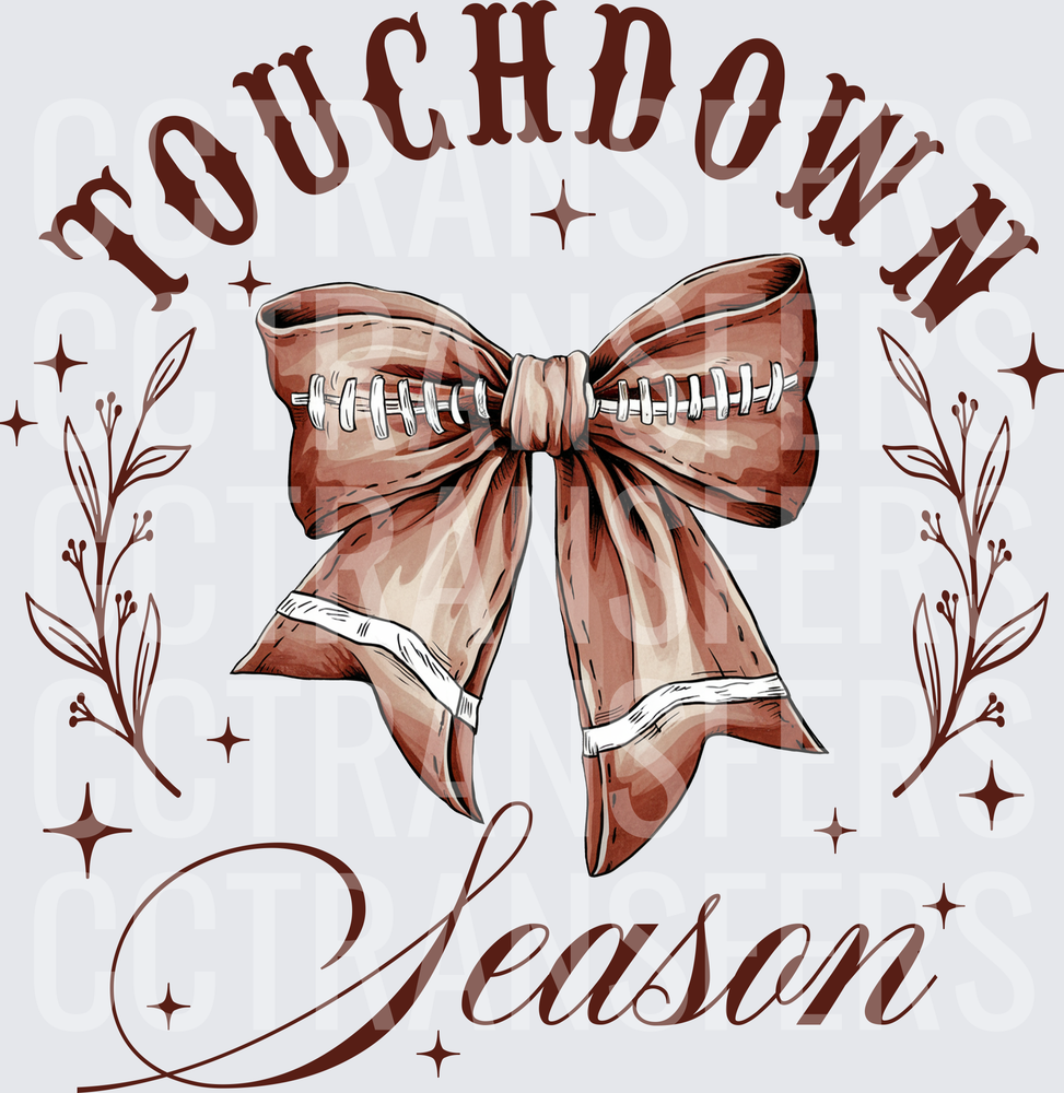 Touchdown Season Football Bow Floral Sparkle Design (DTF)