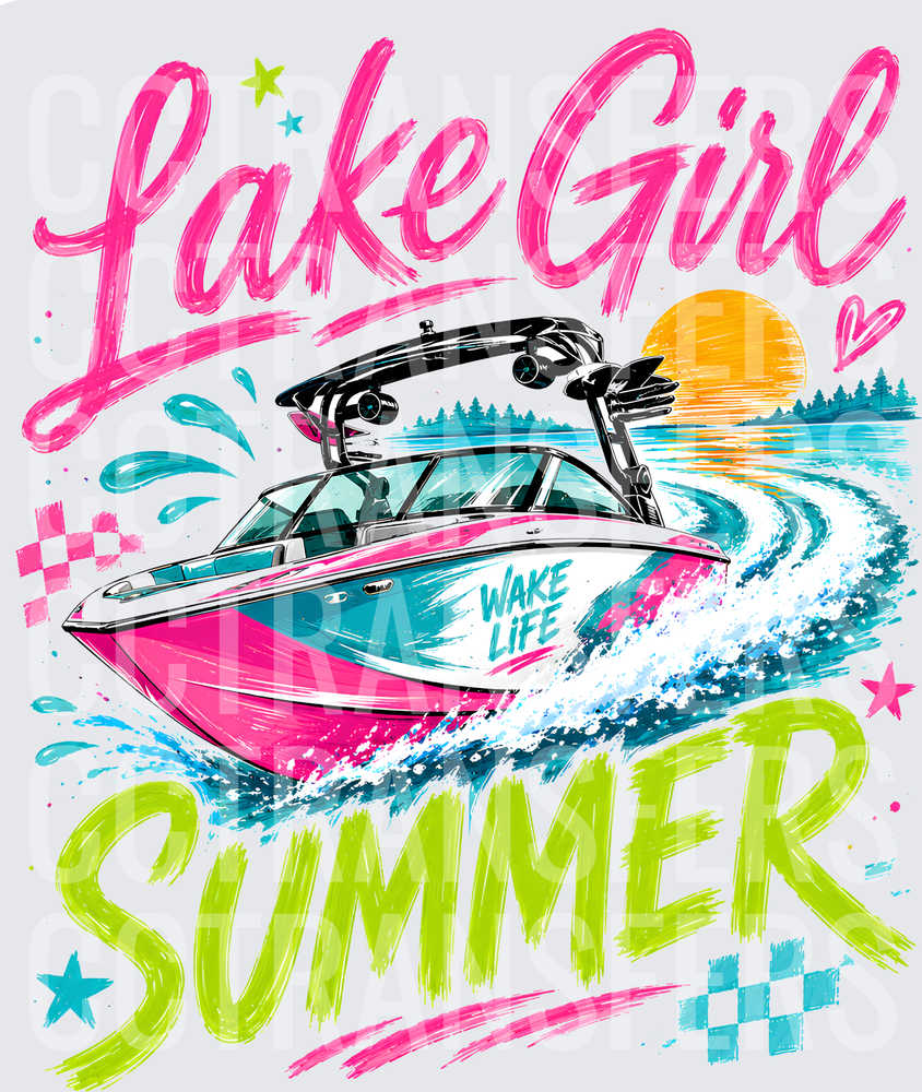 Lake Girl Summer Wake Life Speedboat Sunset (DTF)