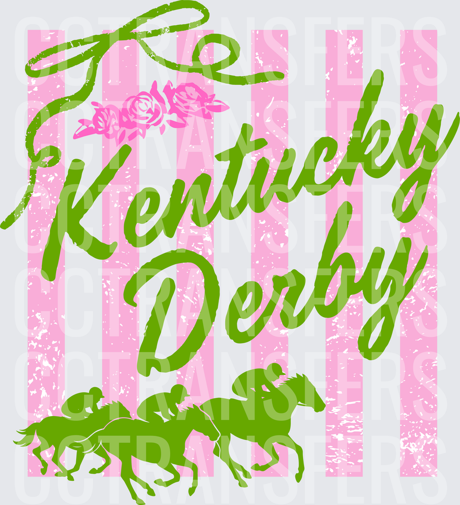 Kentucky Derby Pink Stripes Roses Horse Racing Script (DTF)