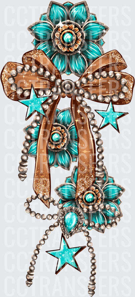 Turquoise Floral Cross Bronze Bow Pearl Beads Stars (DTF)