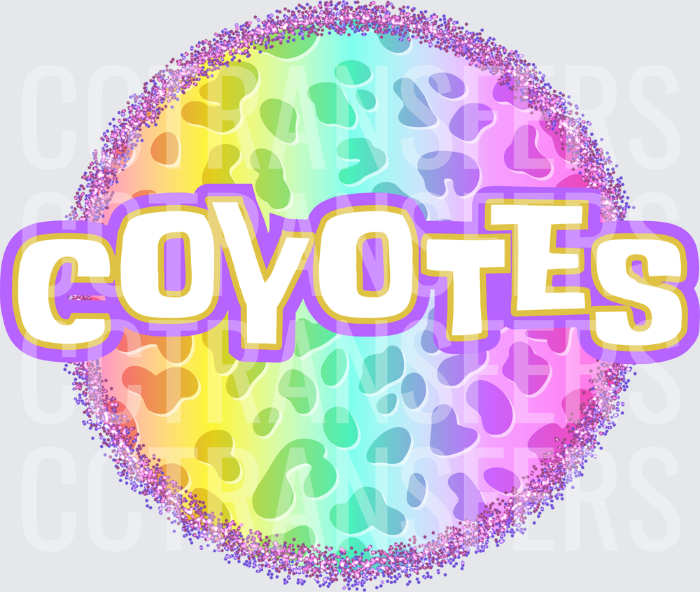 Rainbow Cheetah Print Glitter Circle Coyotes (DTF)