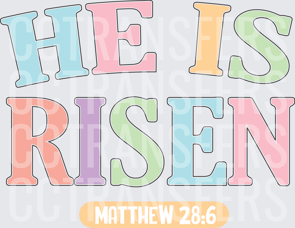 He Is Risen Matthew 28:6 Pastel Easter Typography (DTF)
