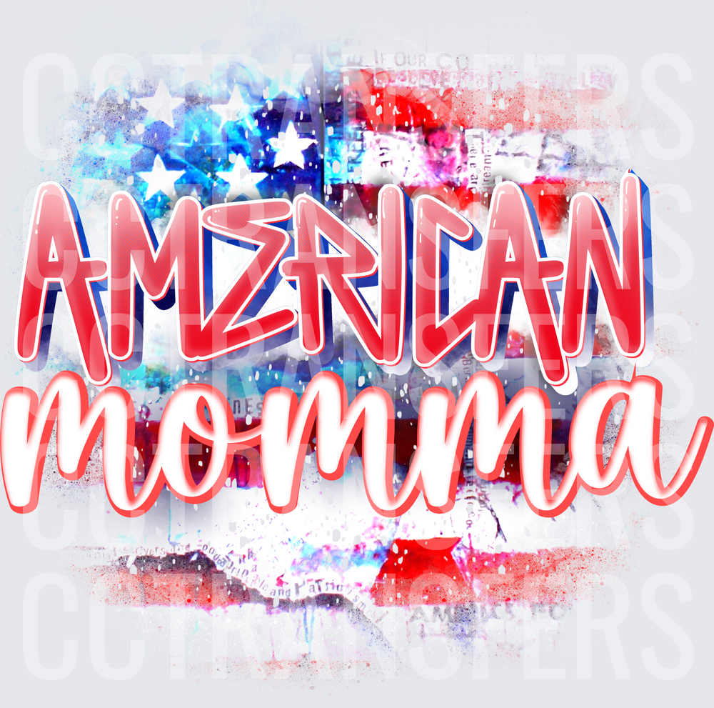 American Momma Patriotic Flag Watercolor Splatter (DTF)