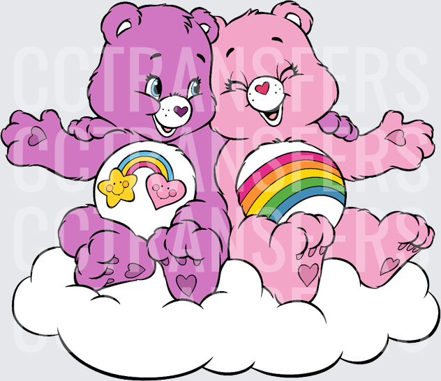 Cute Purple & Pink Bears Sitting on Cloud with Rainbow (DTF)