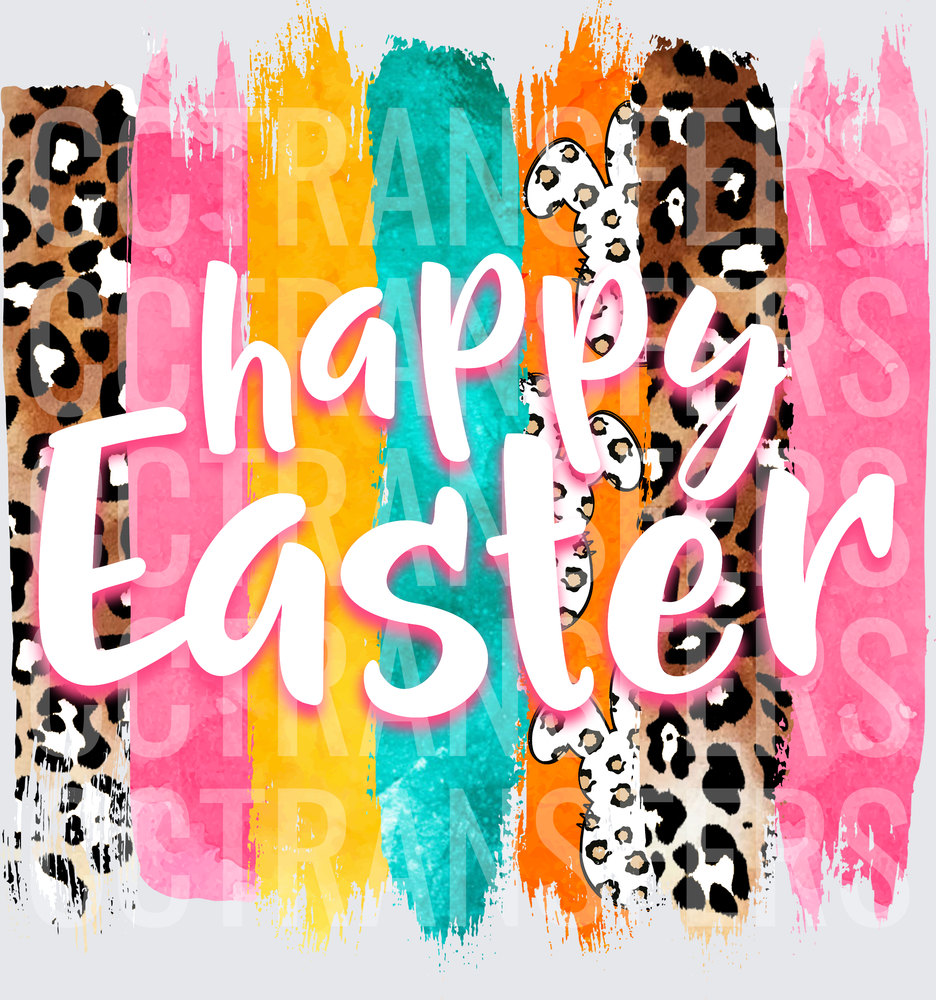Happy Easter Leopard Print Brush Stroke Bunny (DTF)