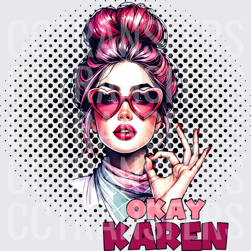 Okay Karen Messy Bun Woman Heart Sunglasses OK Hand (DTF)