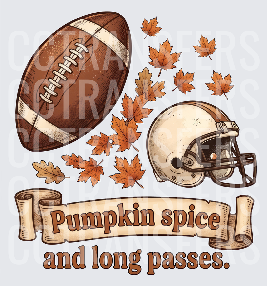 Pumpkin Spice and Long Passes Football Fall Leaves (DTF)
