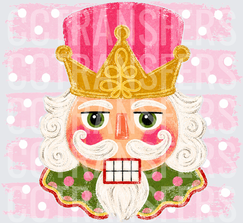 Pink Polka Dot Holiday Wooden Soldier Face (DTF)