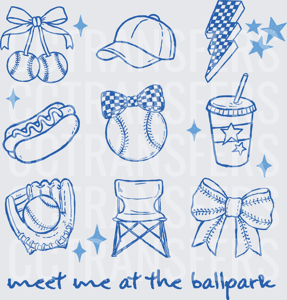 Meet Me At The Ballpark Baseball Doodle Icons (DTF)
