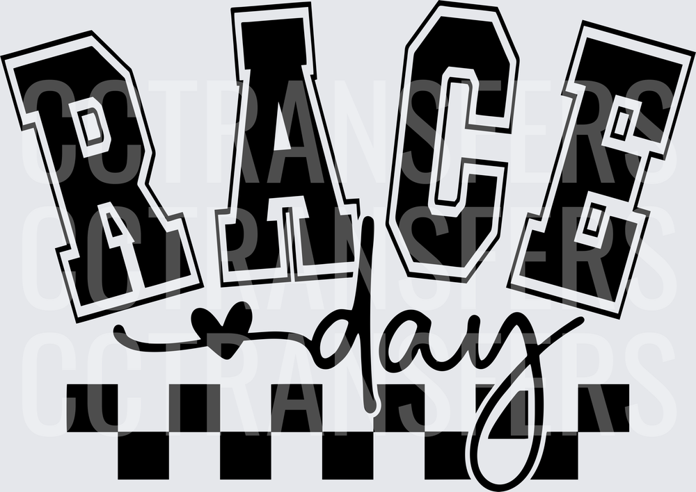 Race Day Heart Checkered Flag Varsity Letter Design (DTF)