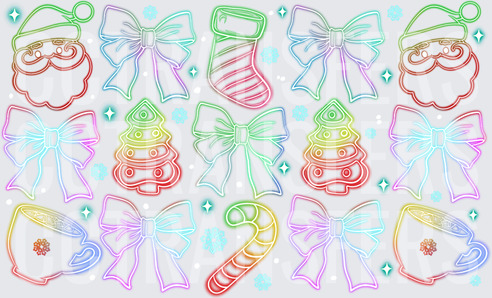Neon Christmas Icons Santa Bows Trees Candy Cane (DTF)