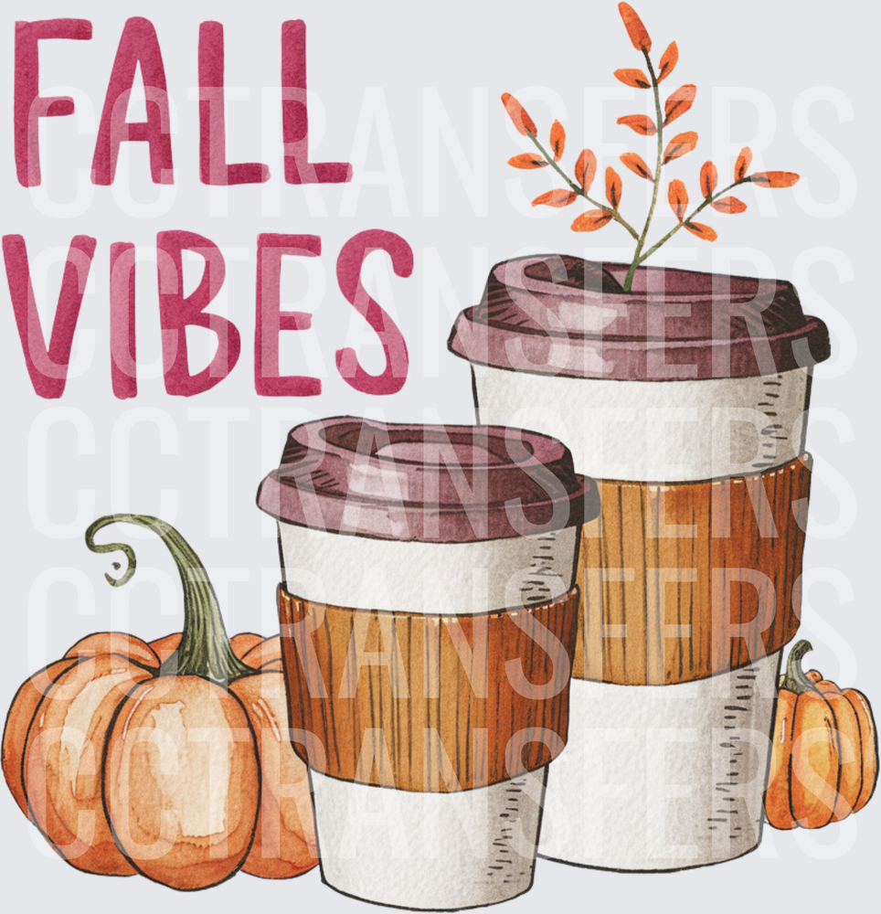 Fall Vibes Pumpkins Coffee Cups Autumn Watercolor (DTF)