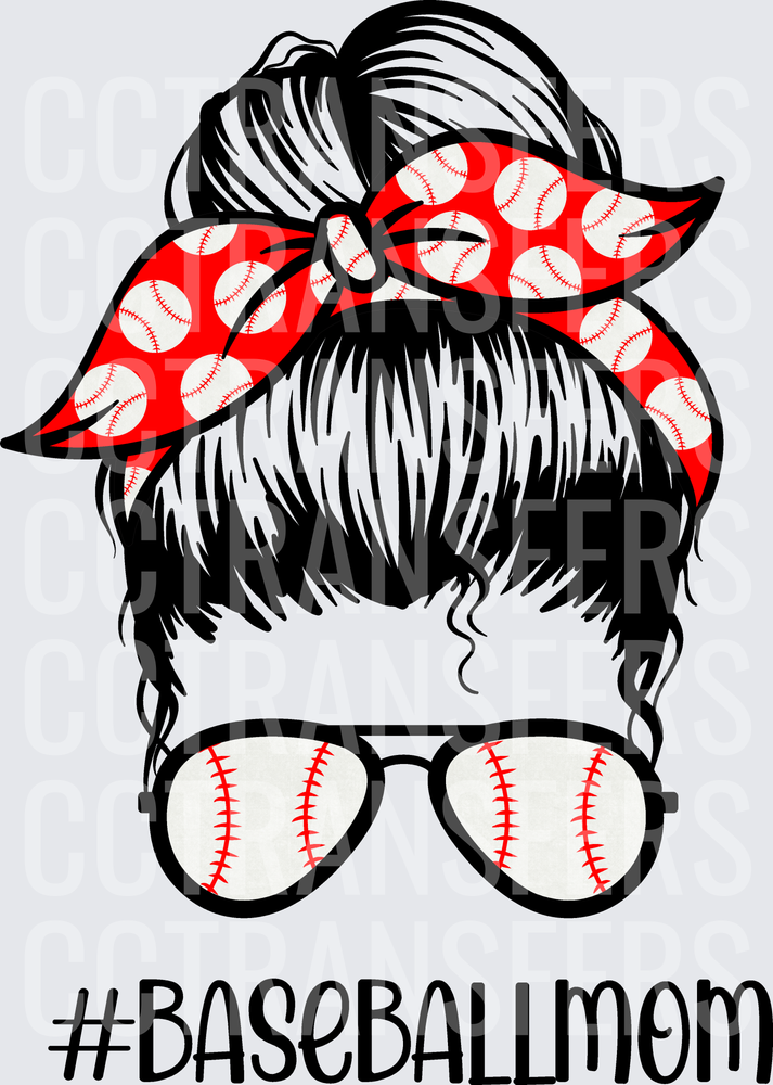 #Baseballmom Messy Bun Baseball Bandana Aviator Glasses (DTF)