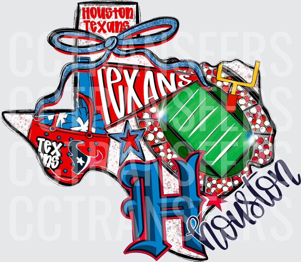 Houston Texas State Shape Football Fan Collage DTF