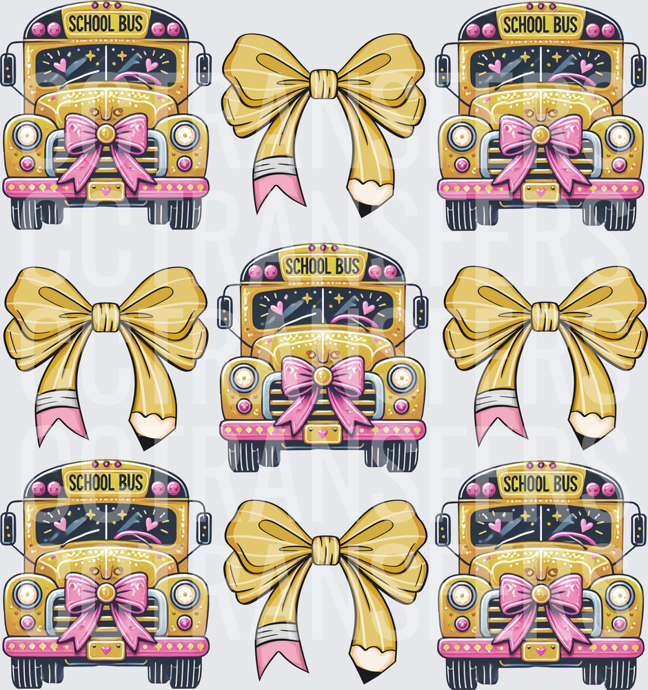 Coquette School Bus Pink Bow Pencil Ribbon Bundle (DTF)