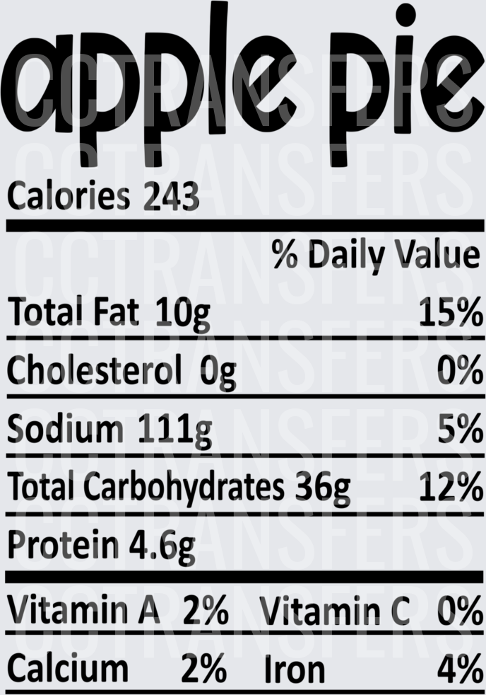 Apple Pie Nutrition Facts Label Design (DTF)