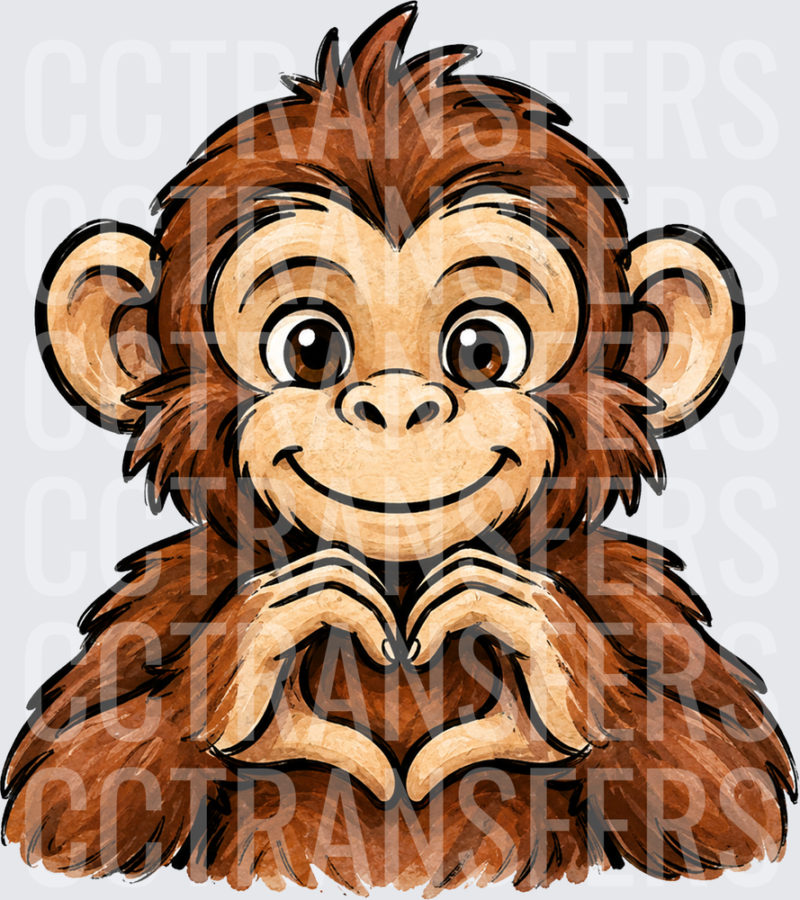 Cute Cartoon Monkey Making Heart Shape With Hands (DTF)