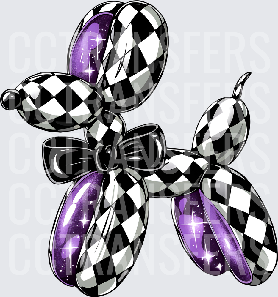 Black White Checkered Galaxy Purple Balloon Animal Dog (DTF)