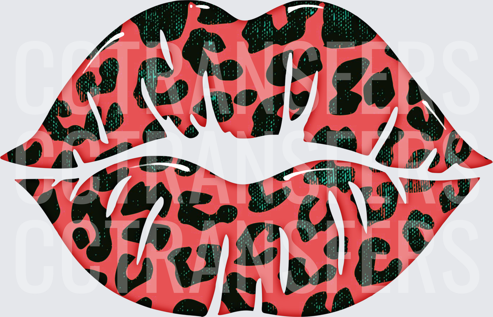 Red Leopard Print Kiss Lips Wild Animal Spots (DTF)