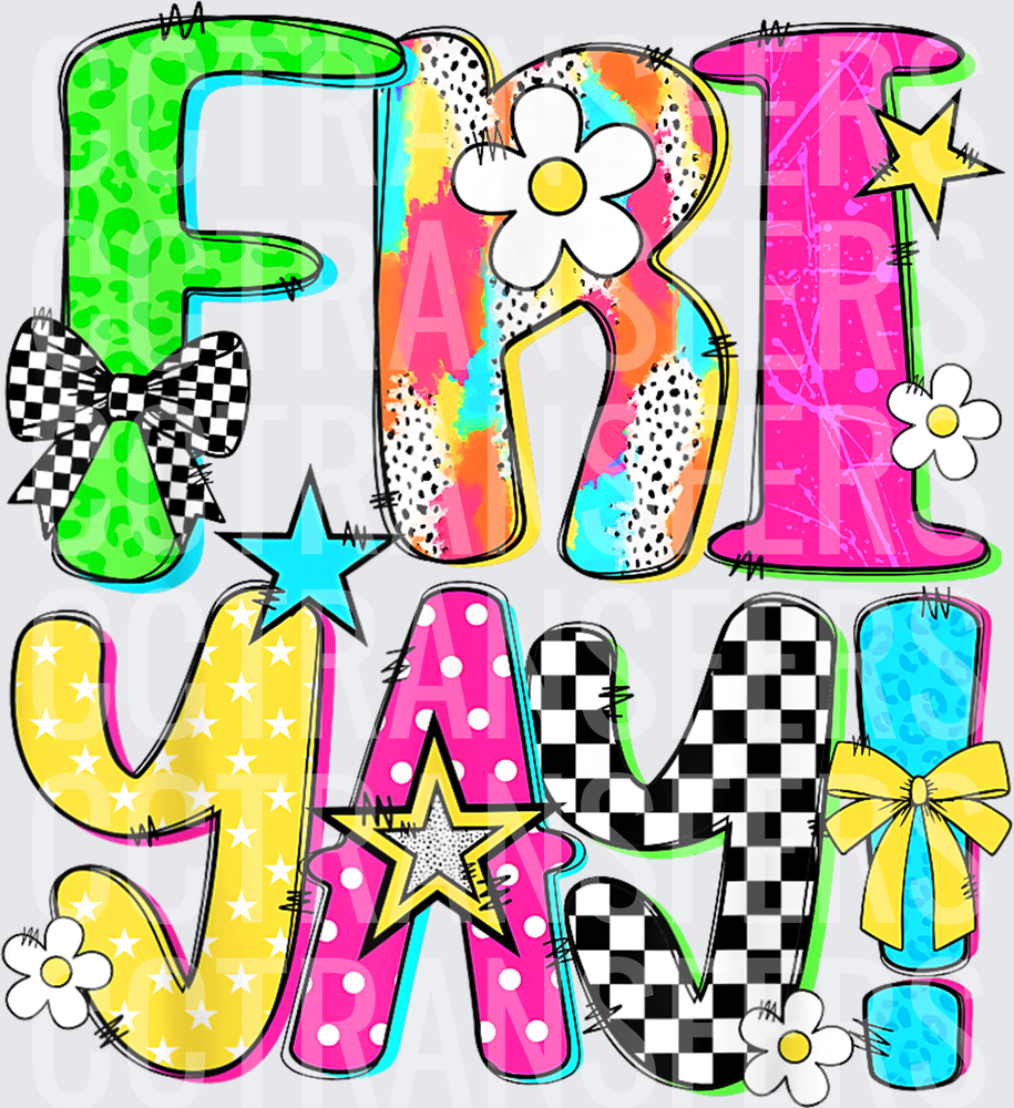 Fri Yay Bold Colorful Patterned Letter Design (DTF)