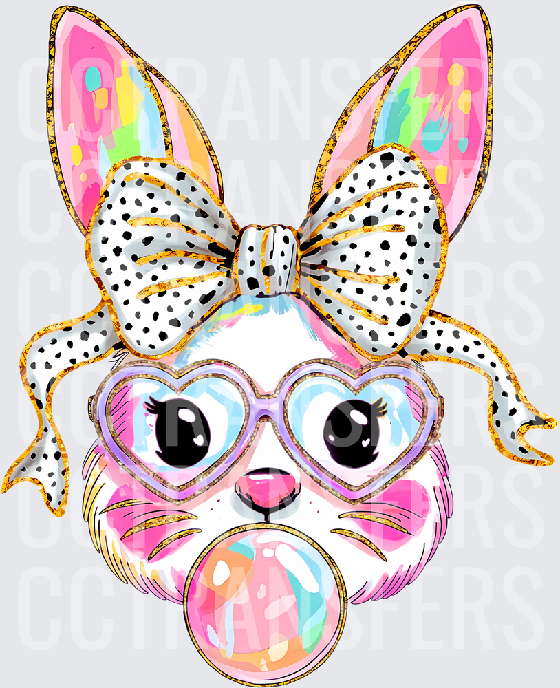 Glam Bunny Heart Sunglasses Dalmatian Bow Bubblegum (DTF)